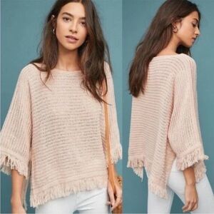 Anthropologie Pink Mauve Akemi + Kin Frenchie Fringe Poncho Sweater Sz M